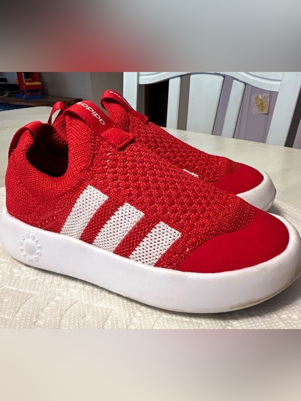 adidas Red and White Kids Slip-On Knit Sneakers Bubblecomfy 10K